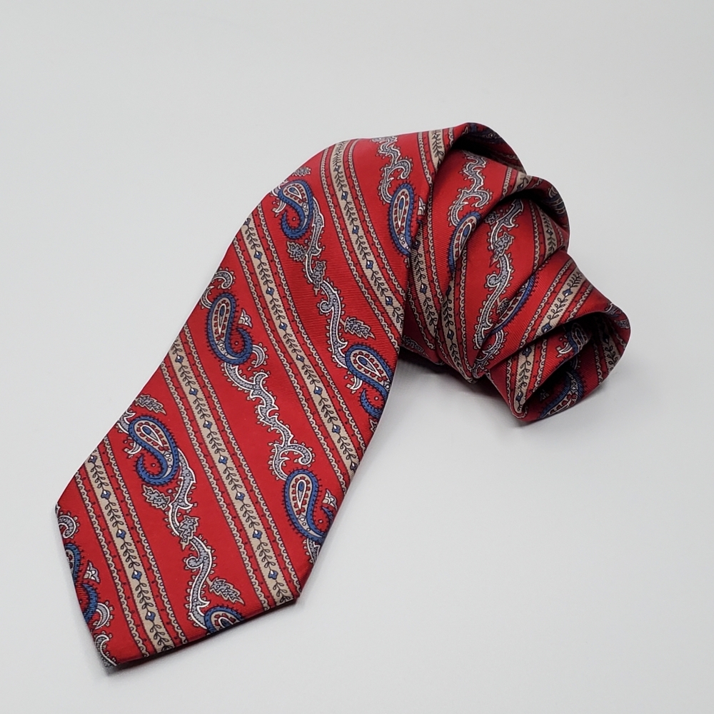Christian Dior striped paisley pattern neck tie red white blue